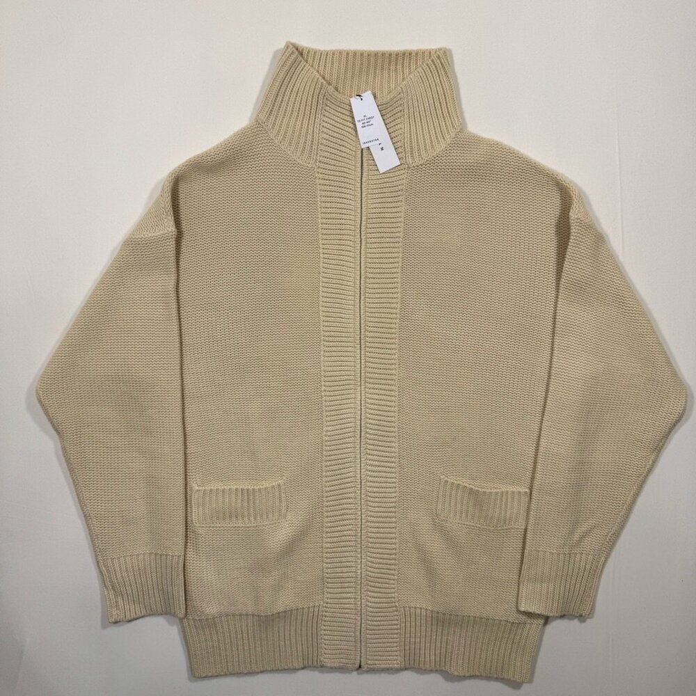 Topman Oversized Zip Cardigan Men Women XL Unisex Beige Neutral Minimalist Fall